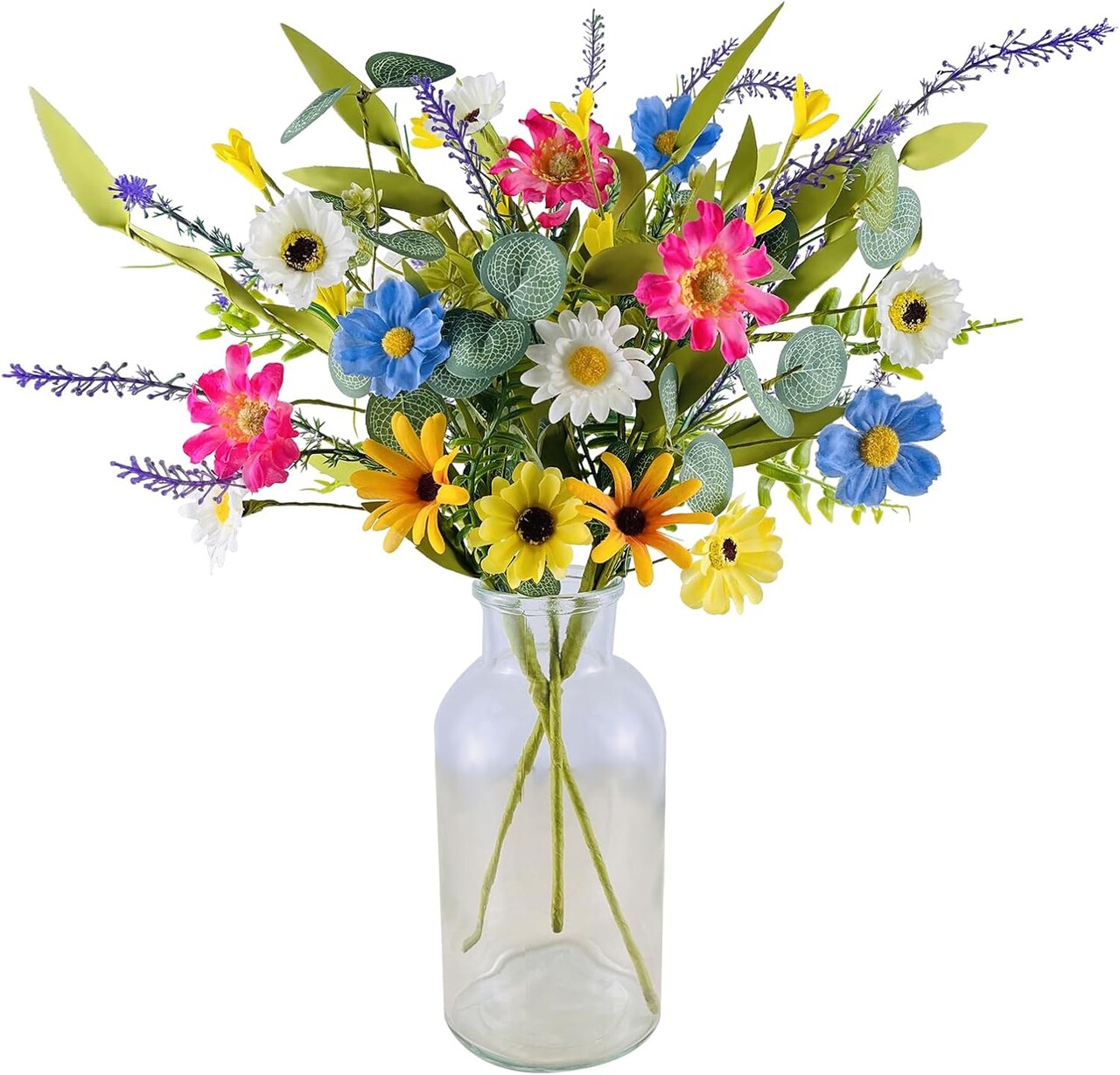 3 Bundles Summer Artificial Daisy Flowers – Colorful Faux Wildflower Bouquets for Tabletop Decor, Silk Fake Flowers for Home, Kitchen, Wedding, Party, and Vase Arrangements
